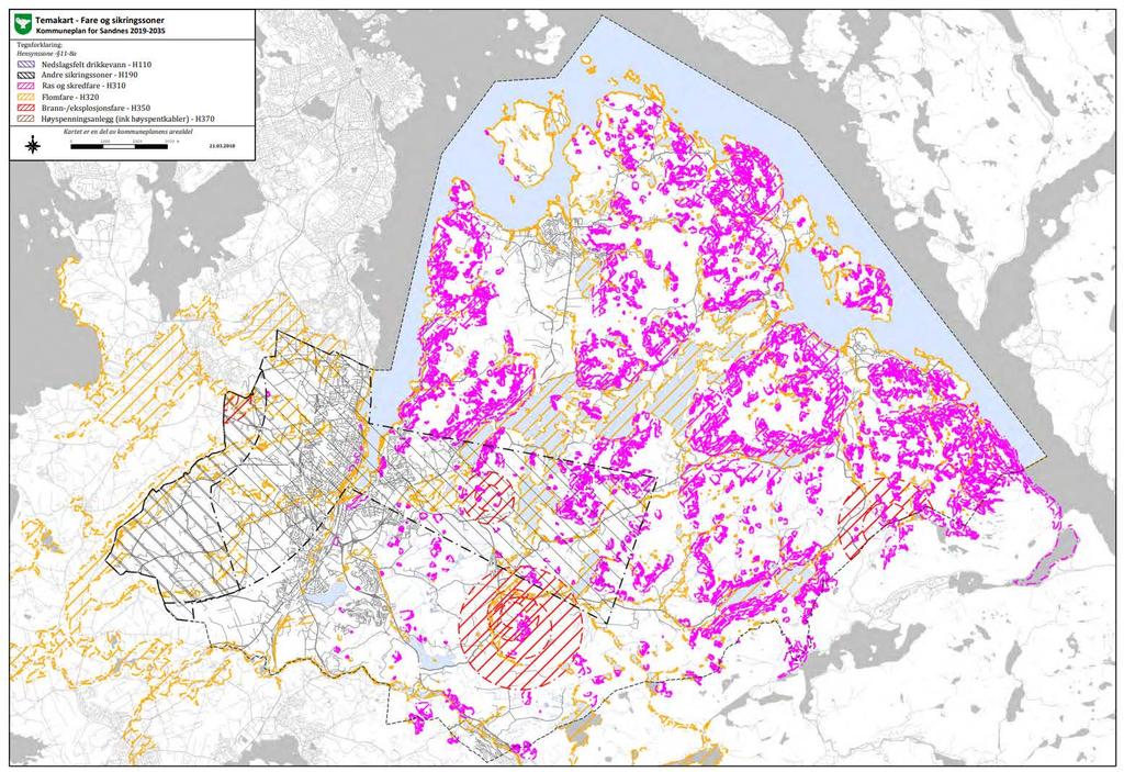 Hensynssoner i kommuneplan Sandnes (forslag) Forslag til bestemmelser: 1.11 Vannforvaltning a) Overvann skal disponeres lokalt.