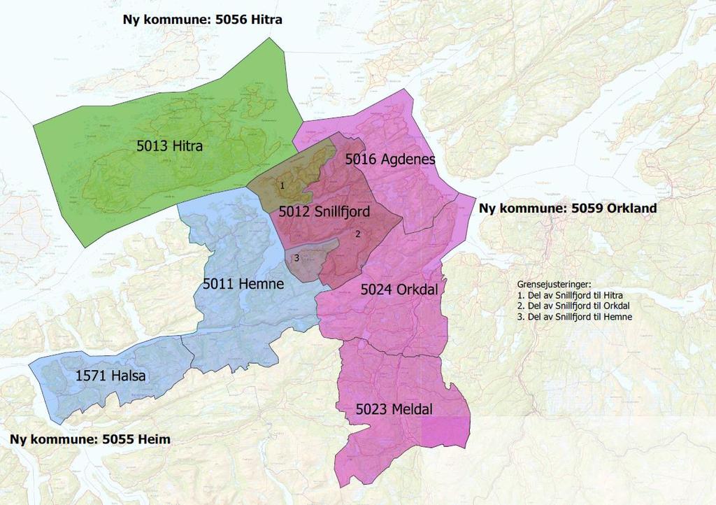 5055 Heim 1571 Halsa 5011 Hemne 5012 Snillfjord (del av) 5056 Hitra 5012 Snillfjord (del