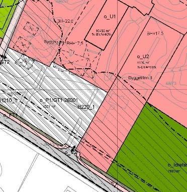 Utvidelse av gatetun/innskrenkning av utbyggingsområdet Endringen omfatter en justering av formålsgrenser mellom to formål i