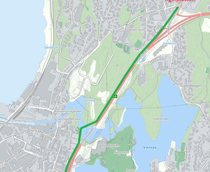 Planlagte og prioriterte tiltak under gjennomføring Sykkeltrasé Noreløkka Tigerplassen