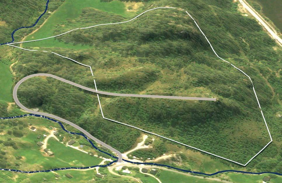 Figur 36: Forslag til adkomst fra Bygdeveien (ny avkjørsel) via lokalvei til vanntårnet (linje 40).