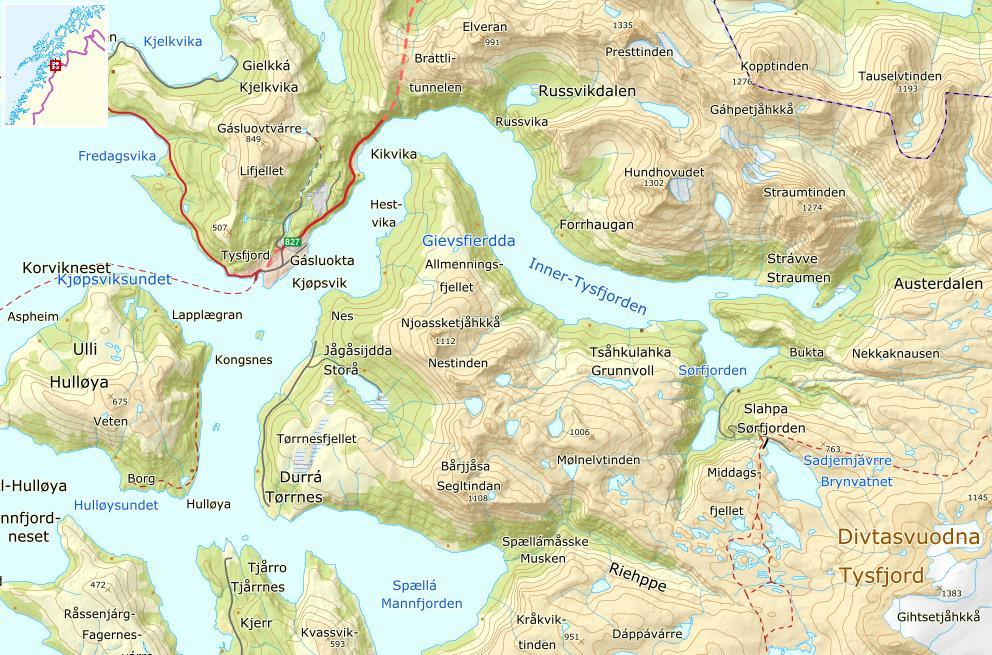 OMRÅDEBESKRIVELSE MED VERDIVURDERING Sørfjord kraftverk ligger innerst i Sørfjorden, en fjordarm av Inner-Tysfjorden (figur 3). Nærmeste tettsted er Kjøpsvik, ca. 13 km mot nordvest i luftlinje.