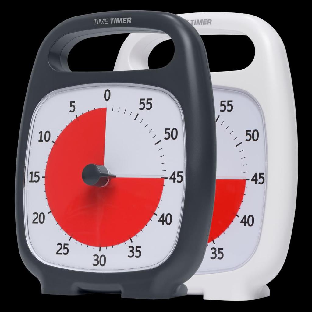 TimeTimer Plus - 60 minutter Hvit og Sort En 60 minutters tidsviser med håndtak.den kan stilles på alle intervaller inntil 60 minutter, og er derfor egnet for mange formål.