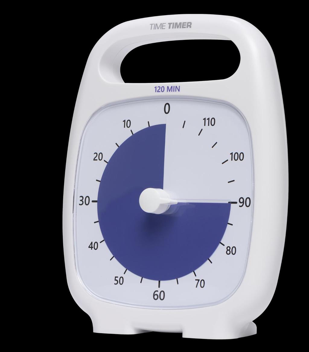 TimeTimer Plus - 120 minutter TimerTimer Plus 120 minutter gir et bedre visuelt bilde når man skal jobbe med lengre økter på over en time Den mørkeblå flaten viser en