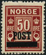 : 5096 50 øre Portoprovisorie 1929 med liggende vannmerke. Postfrisk.