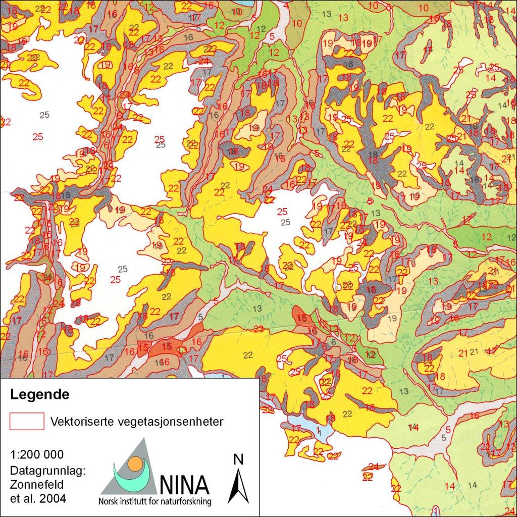 5 Overføring av gammelt vegetasjonskart til GIS I sammenheng med den nederlandske reinsdyr-ekspedisjonen i 1977 (Dutch Reindeer Environment Expedition Svalbard (REES)) lagde Zonnefeld et al.