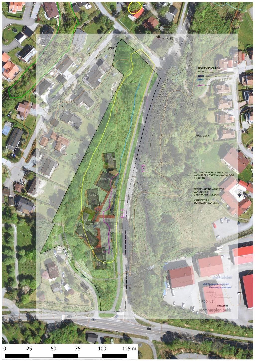 Figur 3. Tiltaket vil innebære at den opprinnelige bekken vil bli lagt i rør over en strekning på ca.