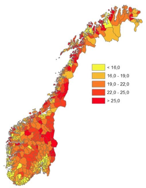 Eldre i norske kommuner Antallet eldre i kommunene stiger. I enkelte kommuner er 25 prosent av befolkingen over 65 år.