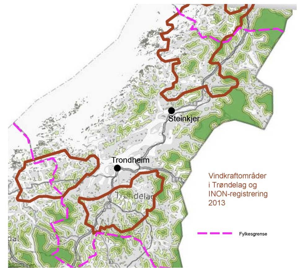 Utviklinga for villmarksprega naturområde Detaljkart for områder viser at omsyn til villmark ikkje har betydning for eksklusjon. Sjå kap 39.1.