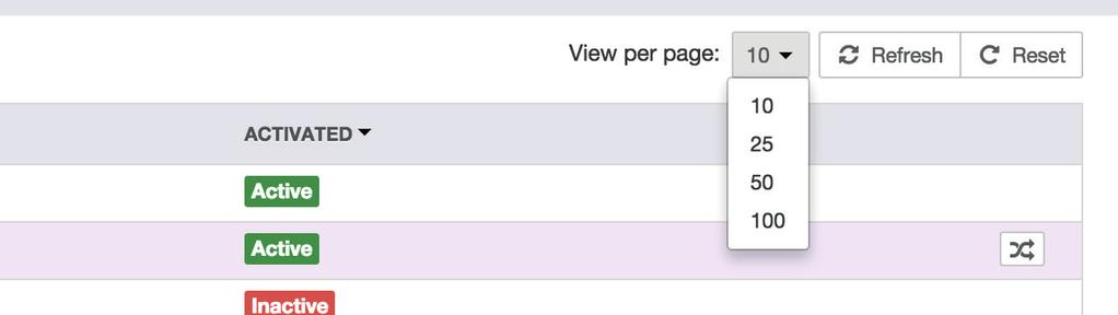 In order to navigate through the different pages of the currency datagrid, the navigation buttons next and previous are available above the grid.