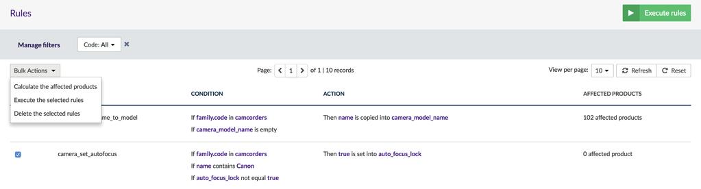 Delete a rule You have a Delete button to remove the rule at the end of each line in the datagrid.