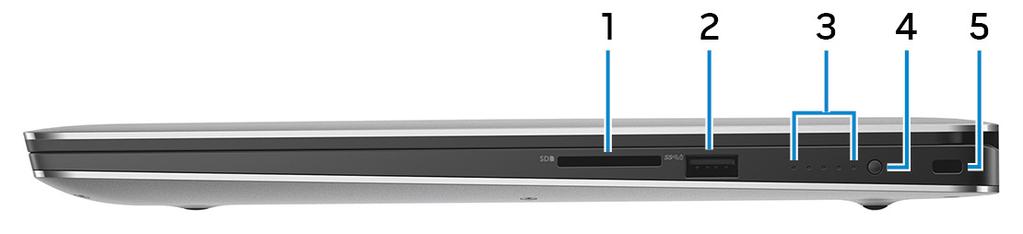 3 Høyre mikrofon Gir digital lyd til lydopptak og taleanrop. Høyre 1 SD-kortspor Leser fra og skriver til SD-kortet. 2 USB 3.