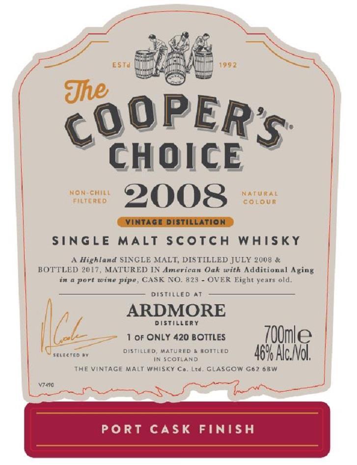 Coopers Choice Ardmore 2008 8 yo #823 Destillert i juli 2008, tappet i 2017.