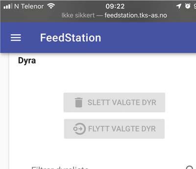 7. Valgte dyr kan slettes ved