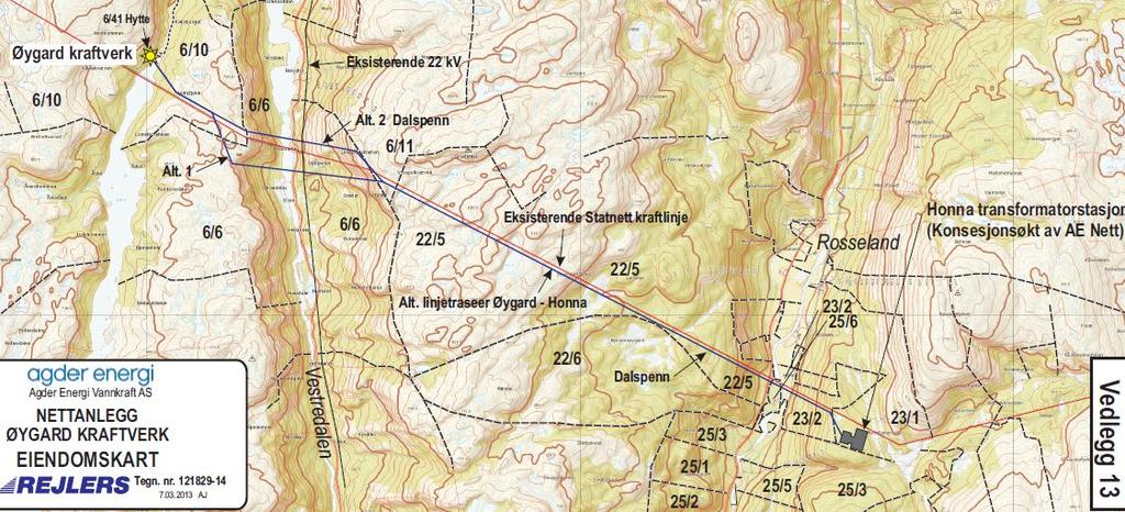 Vannkraft søker om to alternativer over Vesterdalen. Agder Energi Vannkraft søker primært om å gå ned i Vesterdalen etter alternativ 1.