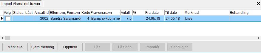 Hvis du har gjort en feil og ønsker å låse opp transaksjonen igjen, kan dette gjøres ved å merke aktuell linje og deretter klikke Lås opp. Hvis alt er OK, klikk Merk alle og deretter Importer.