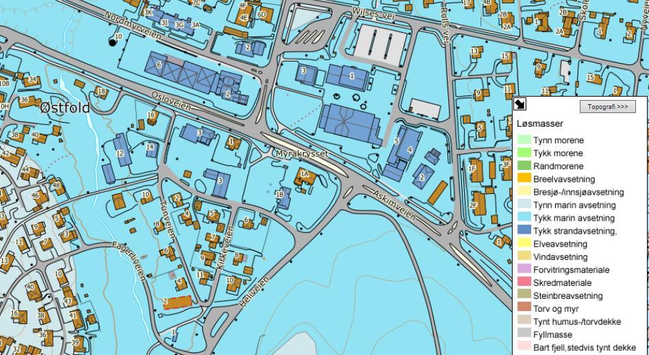 Hele planområdet ligger under marin grense. Jf. kartutsnittet på fig.