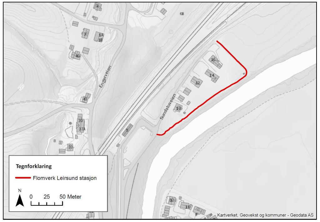 Leirsund stasjon flomverk (VV 8228), Skedsmo kommune Faktadel 2 Faktadel 2.1 Nøkkelinformasjon om Leirsund stasjon flomverk Flomverket Leirsund stasjon (8228) ligger ca.