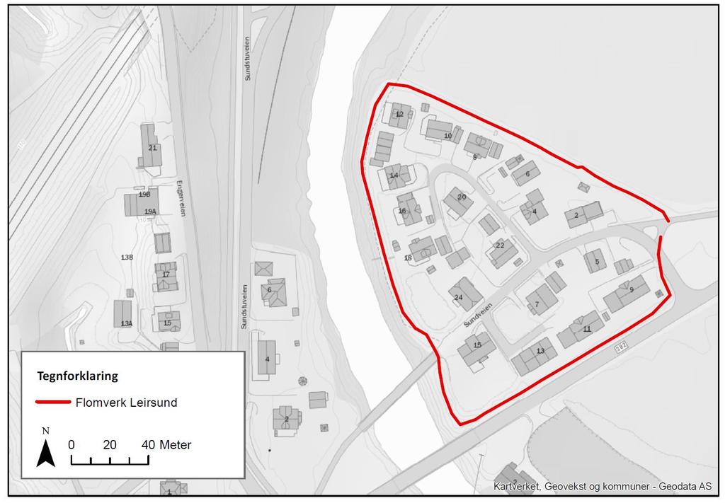 Leirsund flomverk (VV8034, 9010), Skedsmo kommune Faktadel 2 Faktadel 2.1 Nøkkelinformasjon om Leirsund flomverk Leirsund flomverk (VV 8034 og 9010) ligger ca.