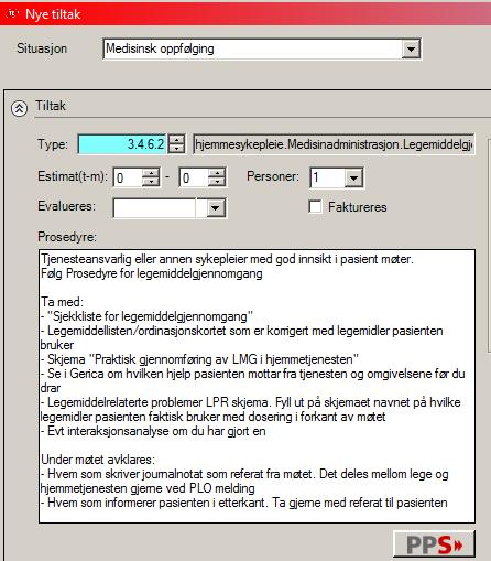 Opprette tverrfaglig møte Opprett tiltak X.4.6.2 «Tverrfaglig møte legemiddelgjennomgang» under Medisinsk oppfølging i tiltaksplanen.