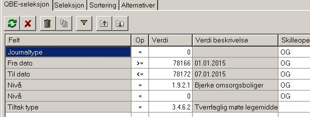 Fyll ut feltene og tiltaket det skal tas ut rapport på. Høyreklikk i feltet Verdi for å få opp alternativer.