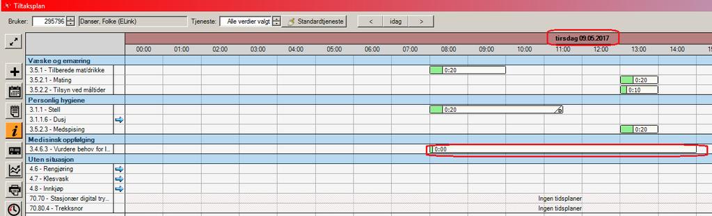 Ved å klikke på ikonet ved tiltaket kommer man til den dagen tiltaket er satt opp.
