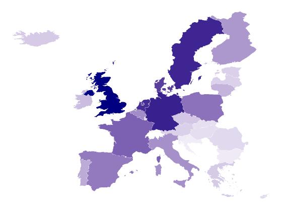 EKSPORT TIL EU/EØS Tabellen viser eksporten fra Hordaland fordelt på land i det europeiske indre marked.