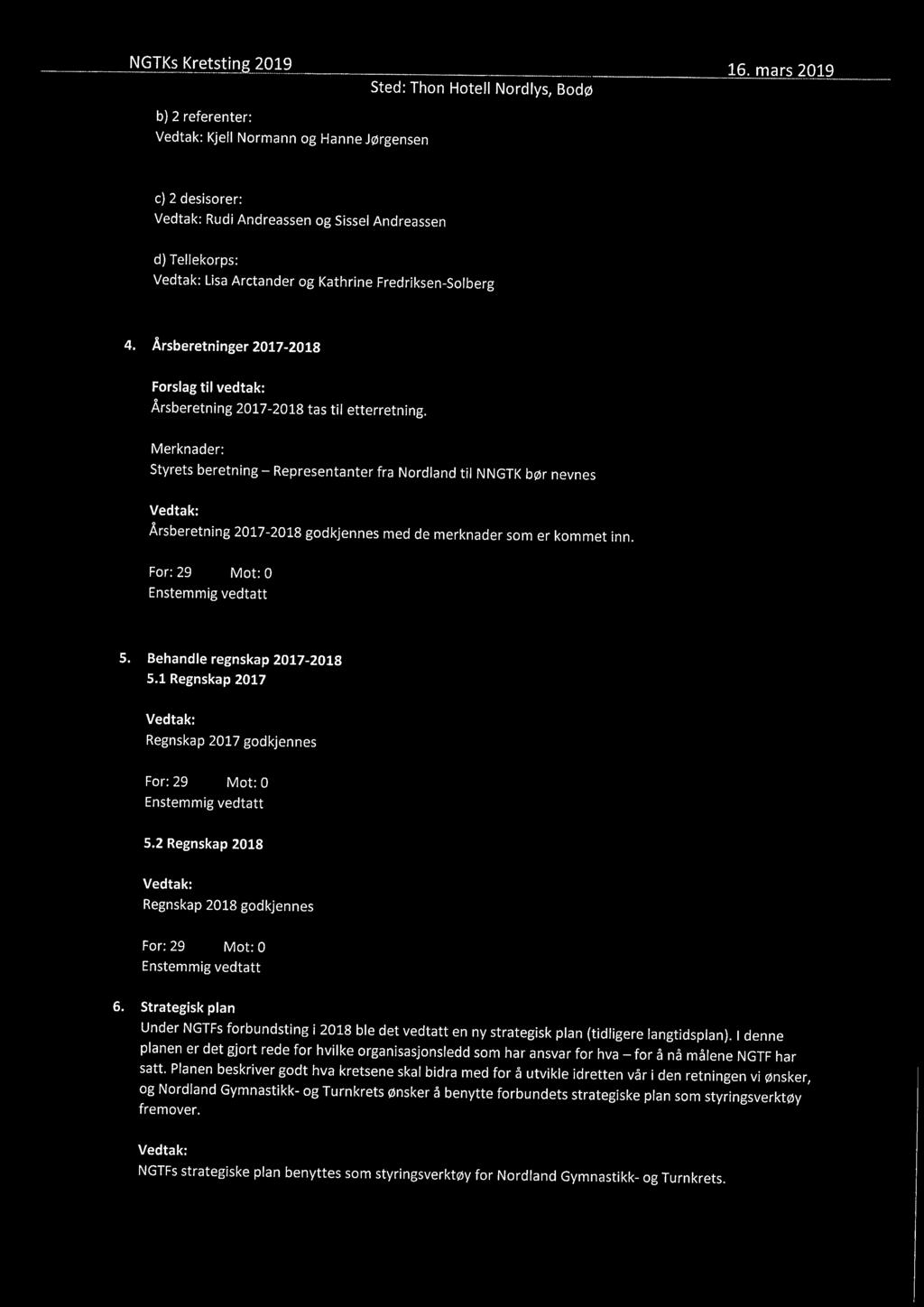 Merknader: Styrets beretning Representanter fra Nordland til NNGTK bør nevnes Årsberetning 2017-2018 godkjennes med de merknader som er kommet inn. 5. Behandle regnskap 2017-2018 5.