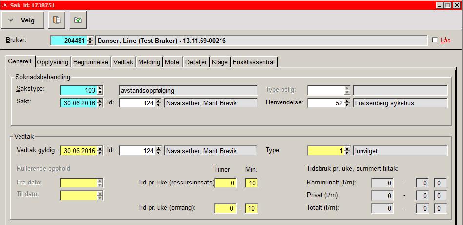 SAK/TJENESTE AVSTANDSOPPFØLGING Avstandsoppfølging brukes om medisinsk oppfølging av brukere som selv måler for eksempel blodsukker, blodtrykk og oksygenopptak, og sender dette inn elektronisk til