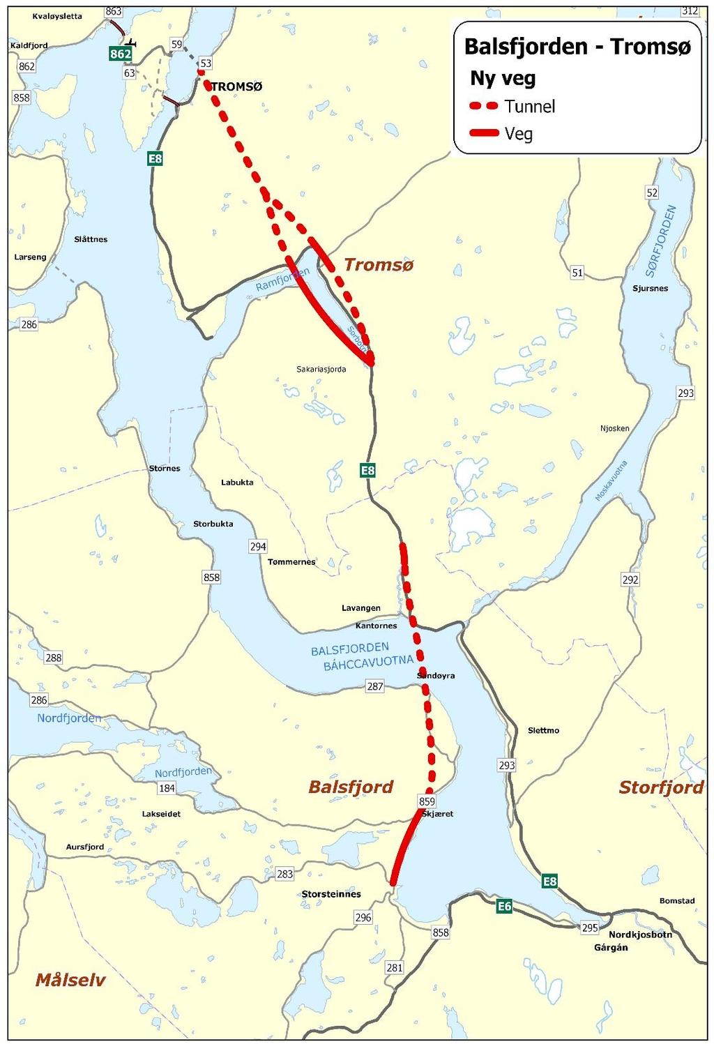 Konsepter Hovedalternativ 5 og 6 E8 Ramfjorden inngår i begge hovedalternativene under 5.