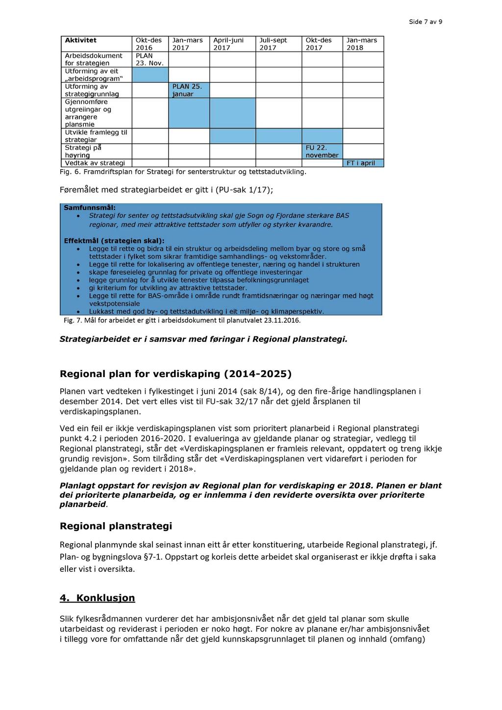 Side 7 av 9 Fig. 6. Framdriftsplan for Strate gi for senterstruktur og tettstadutvikling. Føremålet med strategiarbeidet er gitt i (PU - sak 1/17); Fig. 7. Mål for arbeidet er gitt i arbeidsdokument til planutvalet 23.