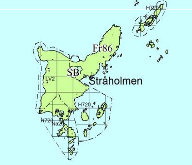Stråholmen Arealene i nasjonalparken og i landskapsvernområdet er vist som hensynssone båndlagt til naturvern Sjøarealer, holmer og skjær Tre områder er vist som viktige for fiske Tolv holmer eller