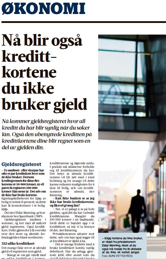 Kredittkortene du ikke bruker blir regnet som gjeld Ubenyttet kreditt på kredittkort blir regnet som gjeld