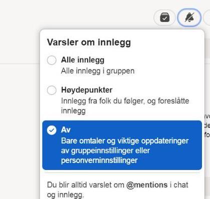 Du kan stoppe eller modifisere hyppighet på varsler ved klikke på profilbilde ditt nede til venstre, og velge Innstillinger > Varsler