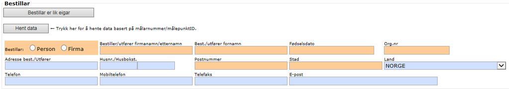 Mobil og e-postadresse er også ønskelig. Tips: Her kan du hente data på eksisterende kunde ved å velge Hent data.