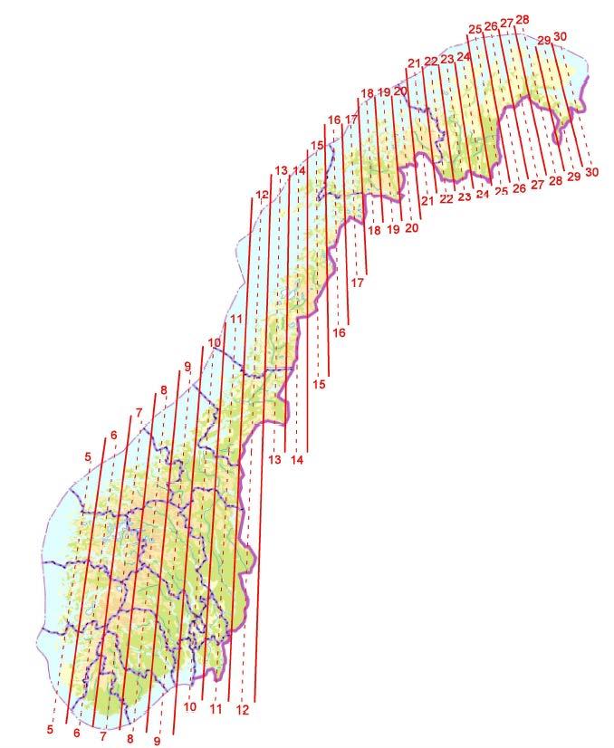 23 4.3 Den transversale mercatorprojeksjon eller Gauss' konforme projeksjon Denne projeksjonen, som også kalles Gauss' konforme (vinkelriktige) projeksjon, er en sylinderprojeksjon hvor sylinderen