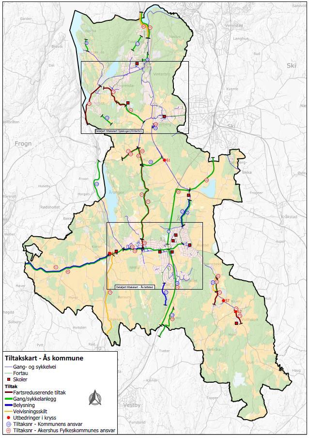 Vedlegg 2: Kart over infrastrukturtiltak i Ås kommune NB noen tiltak er tatt ut eller overført til andre tilaksplaner