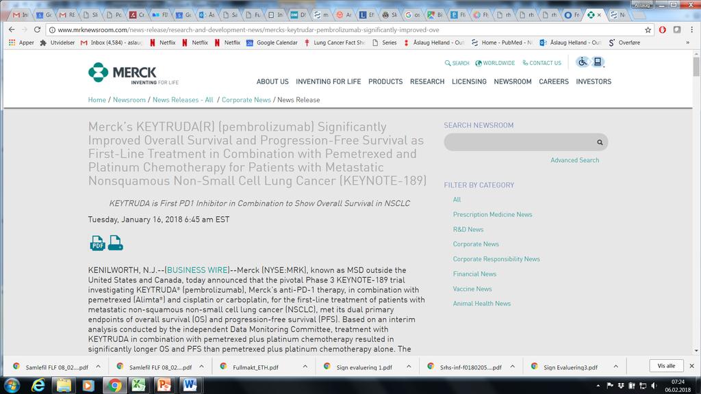 The double-blind phase III KEYNOTE-189 study accrued 614 patients with advanced or metastatic nonsquamous NSCLC, regardless of PD-L1 expression.