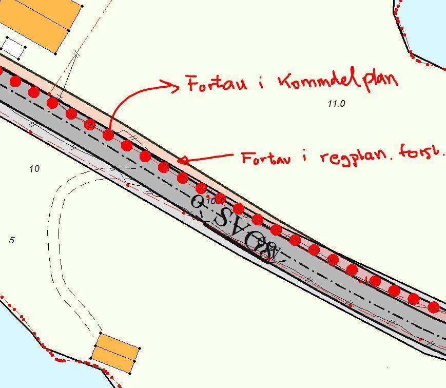 Det er i framlegg til reguleringsplan planlagt for 6m regulert vegbreidde for kommunal veg og 2,5 m regulert breidde for fortau langs heile hovudvegen.