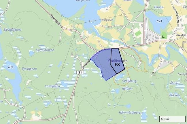 4.2. F8 (Kløftberget, fritidsbebyggelse) Nytt areal avsatt for fritidsbebyggelse er ca.