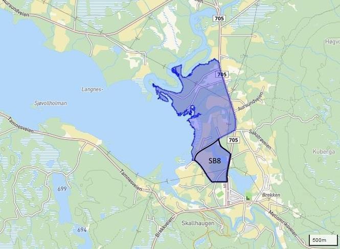 forstyrrelsesgraden gå opp. Øst og sør for sjøene er løypenettet redusert, og avstanden til Brekken og F8 er godt over 5 km, slik at omfanget av forstyrrelser reduseres.