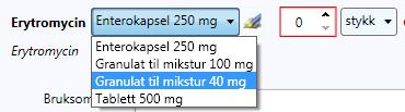 7.5.5.5. Angi dosering Du kan angi dosering ved å skrive fritekst direkte i DSSN-feltet eller ved å velge kortdose i nedtrekks menyen.