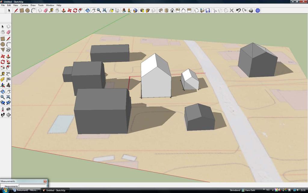 Kjenner du gesims og mønehøyde på nabobebyggelsen kan den også lett modelleres i 3D (mørke grå)for å vise hvordan