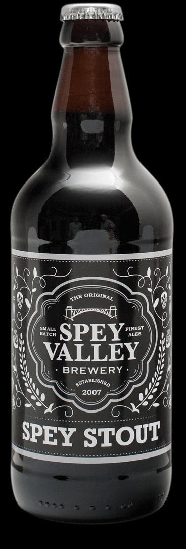 Spey Stout Maltet korn: Maris Otter, hvete, Crystal, sjokolade. Marynka humle, gjær og vann. Tradisjonell stout Stil: Stout Farge: Svart Aroma: Malt, melkesjokolade, kaffe og karamell Smak: Kaffe.