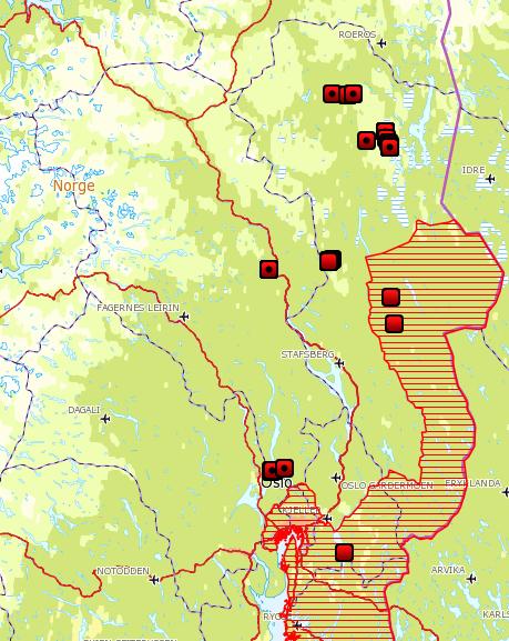 Side 10 av 16 Fig 4. Påviste skader av ulv hittil i 2018. Pr 13. juni er det avdekt ca 14 skader i området fordelt på 6 i Gausdal (Svingvold) og 8 i Jevnaker.