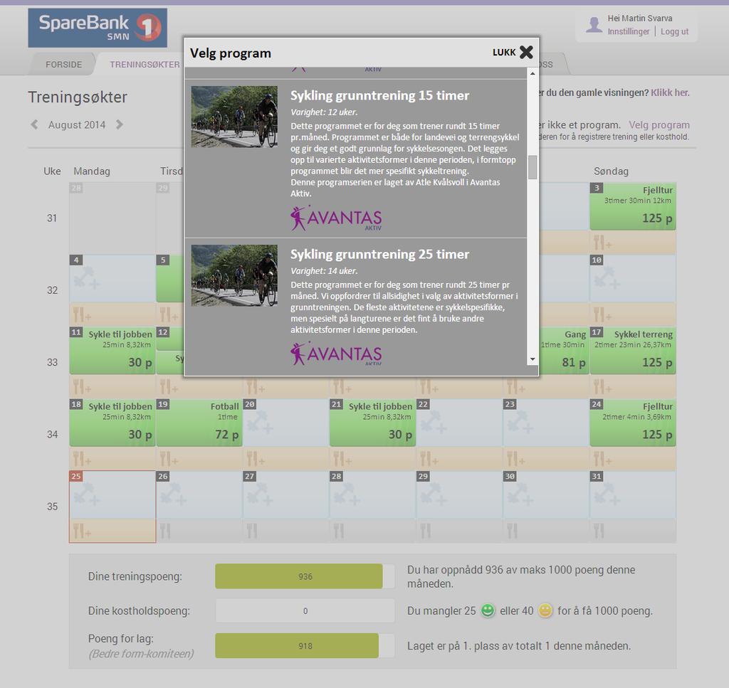 Velg program: For deg som ønsker å følge et program for trimmen din, har Avantas Aktivs trenerteam laget en rekke forskjellige program,