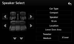 3 Trykk på [Speaker/X over]. 4 Velg en biltype. Du kan stille inn biltype og høyttalernettverk osv.