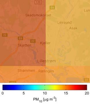 Tabell 4: Bakgrunnsverdier for luftforurensning i Skedsmo fra ModLUFT, årsmidler 2009-2011, sammenliknet med