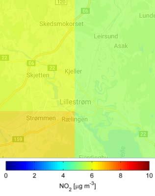 Figur 14: Beregnet bakgrunnskonsentrasjon av NO2 for årene 2009-2011, fra bakgrunnsapplikasjonen ModLUFT på luftkvalitet.info [13].