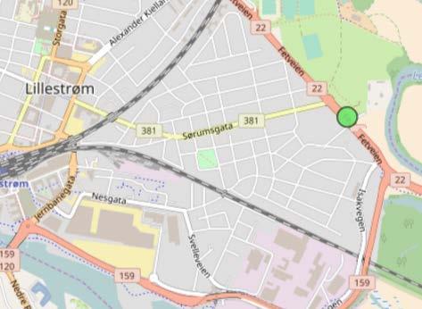 Figur 15: Lokalisering av Vegvesenets målestasjon på Vigernes i Lillestrøm. Kartkilde: luftkvalitet.info.